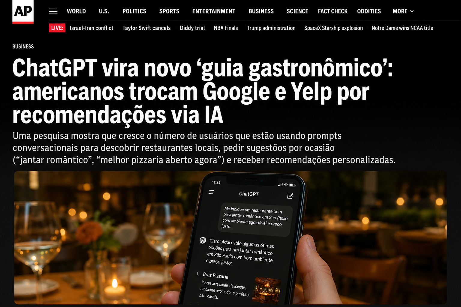 AP — ChatGPT vira novo guia gastronômico